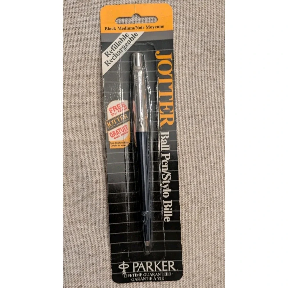 Vintage Deadstock Black 90s PARKER JOTTER BLACK INK Medium Ballpoint Pen USA NIP